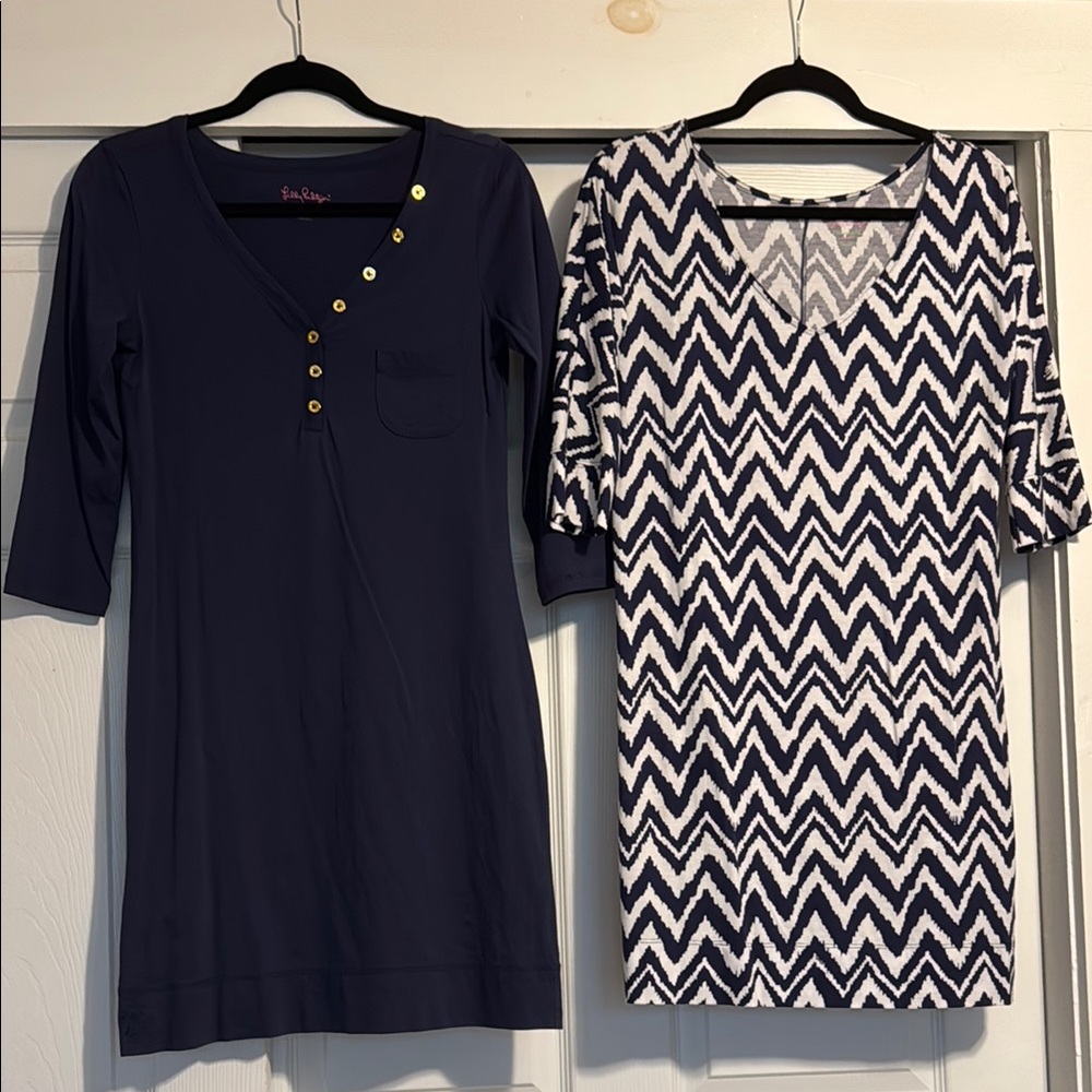 Lilly Pulitzer Blue Shift Dress 3/4 Sleeve Graphic